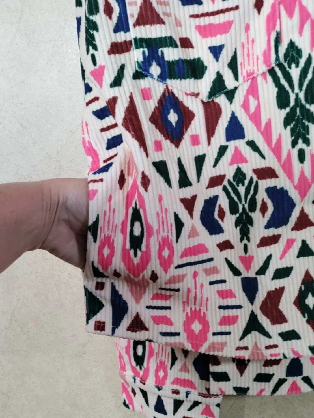 H195 Savanna Jane geometric print pink & teal wide wale corduroy jacket 1X NEW